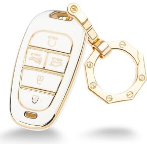 YHC Key Fob Cover for Hyundai with Gold Keychain fit Sonata Santa fe Tucson