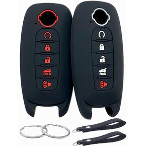 Silicone Rubber Key Fob Cover Compatible with Nissan Pathfinder Rogue (5 Buttons, Black with red/Black with White)