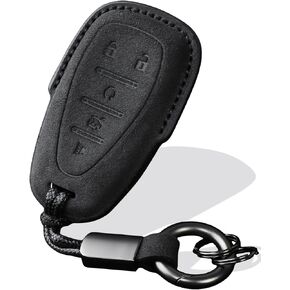Key Fob Cover for Chevy Leather Key Case,for 2016-2021 Equinox Malibu Camaro Cruze Blazer Traverse Trax 5 Button Keys Case Protector Suede black
