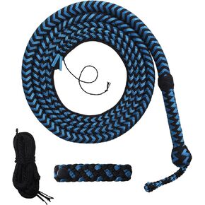 سوط ثور بطول 6 أقدام و12 ضفيرة - سوط حبل ثور باللونين الأزرق الفاتح والأسود مع حامل حزام للسوط وملحقات السوط - سوط باراكورد للمحترفين وراكبي الخيل in Kuwait