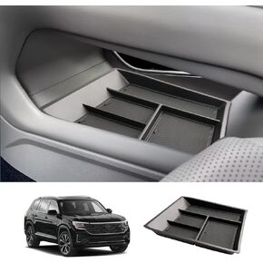 LUWU for 2024 Volkswagen Atlas Center Console Organizer 2024 VW Atlas SE/SEL Armrest Storage Box Armrest Organizer 2024 VW Atlas Console Organizer Tray 2024 Volkswagen Atlas Accessories (Black-trim)