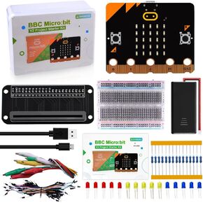 DVOZVO Basic Starter Kit for BBC Micro:bit V2.2, Graphical Programming Built-in Speaker and Microphone, LED Display Coding for Kids Teens + Microbit GPIO Expansion Board & Battery Holder & USB Cable