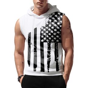 Amussiar Men's Workout Hooded Tank Tops Sleeveless Gym Training Hoodies Bodybuilding Muscle Cut Off T Shirt