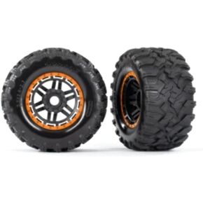 Traxxas 8972T Tires & Wheels,Black, Orange Beadlock Style, Maxx Mt Tires (2) 17mm