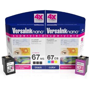VersaInk-Nano HP 67 MS MICR Black Ink Cartridge for Check Printing Nano 67 CS Tri-Color Ink Cartridge Pack, Cyan