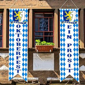 Blulu Oktoberfest Decorations Oktoberfest Banner Sign October Festival Party Decorations Bavarian Check Flag Porch Welcome Banner Flags Decor for German Parade Beer Festival Party Supplie