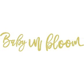Pre-Strung Baby in Bloom Banner - Gold Glitter Baby in Bloom Baby Shower Decorations - Floral Themed Baby Shower Banner Decoration, Photo Booth Props