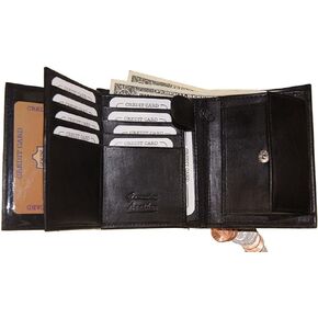 SUN 1318 BK Men's Leather Bi Fold Wallet, Black with Organza Gift Bag, Black, One Size