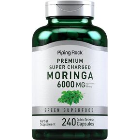 Piping Rock Moringa Oleifera Capsules 6000mg | 240 Count | Leaf Concentrated Extract | Herbal Supplement | Non-GMO, Gluten Free in Kuwait