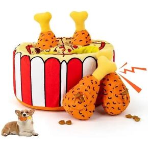 Dog Toys - Pizza Fried Chicken Interactive Dog Squeaky Toys, Snuffle Hide and Seek Dog Toy, Dog Stress Relief Hide Treat Food Puzzle Toys, Dog Birthday Gift Toy for Boredom, Yellow