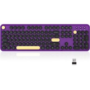 Wireless Bluetooth Keyboard, Retro Typewriter Style Keyboard, Full-Size with Round Keycaps, 2.4GHz Plug and Play Connection for Windows, Mac, Laptop, PC, Desktop (Purple-Black)