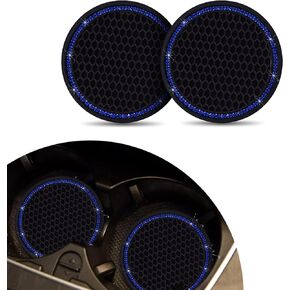cueclue Pack-2 Bling Crystal Rhinestone Car Cup Holder Coaster, 2.75'' Non-Slip Insert Coaster Pad, Silicone Insulation Drink Mat Compatible with Most Cars and Trucks (Black & Blue)