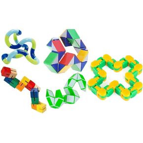 Fidget Sensory Pack Party Favor Goody Bags Set of 5 -Tangle® Twister Fidget Toy Snake Fidget Puzzle Wooden Flex Fidget Snap N Click Wacky Track Mutlicolor Snake Twist Fidget