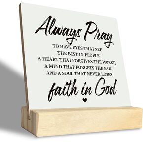 Christian Plaque, Plaques Gift with Wooden Stand, Table Art Signs, Spiritual Sign, Inspired Wisdom Wood Sign, Desk Decor, Shelf Decor, Encouragement Gift, Farmhouse Style Home Decor, Always Pray Sign in Saudi Arabia