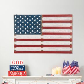 Glitzhome 42" L Wooden Patriotic Wall Decor Americana National Flag Wall Hanging Sign Patriotic Decorations