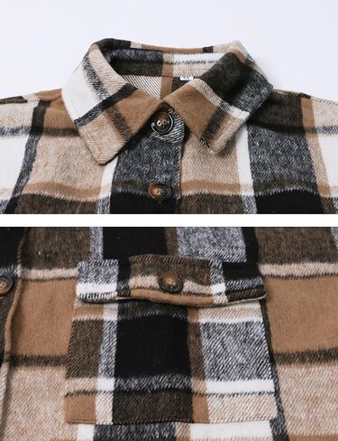 سترة نسائية كاجوال من PUWEI ذات طية صدر السترة وأزرار سفلية طويلة منقوشة ومعطف تارتان in Kuwait