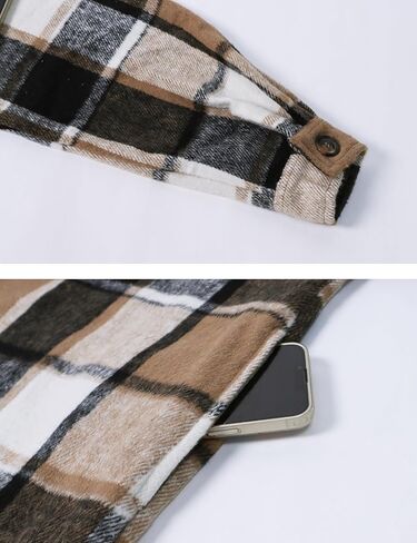 سترة نسائية كاجوال من PUWEI ذات طية صدر السترة وأزرار سفلية طويلة منقوشة ومعطف تارتان in Kuwait