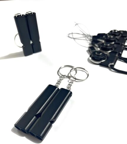 4-Pack Loud 120dB Double Tube Emergency Whistle - Aluminum Alloy, Corrosion-Resistant Safety Whistle with Lanyard & Keychain-Ideal for Camping Hiking Boating Fishing Survival Tool(Black) in Saudi Arabia