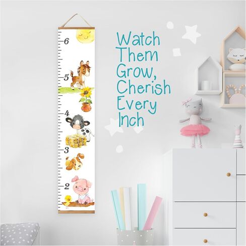 Baby Kids Canvas Hanging Growth Chart Height Ruler Portable 12"x60" Measures from 1'5" to 6'3" Nursery Wall Decor Shower Gift in Saudi Arabia