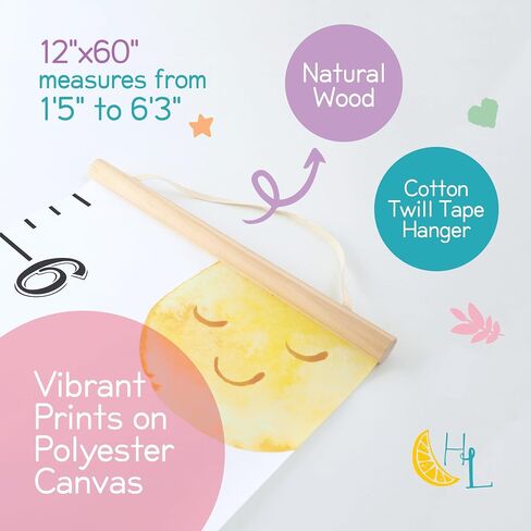 Baby Kids Canvas Hanging Growth Chart Height Ruler Portable 12"x60" Measures from 1'5" to 6'3" Nursery Wall Decor Shower Gift in Saudi Arabia