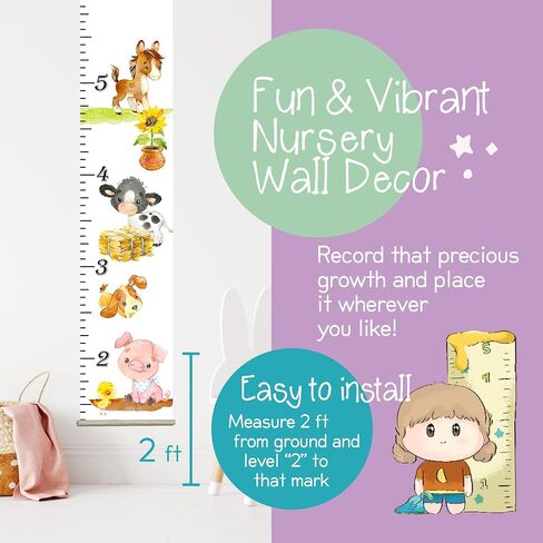 Baby Kids Canvas Hanging Growth Chart Height Ruler Portable 12"x60" Measures from 1'5" to 6'3" Nursery Wall Decor Shower Gift in Saudi Arabia
