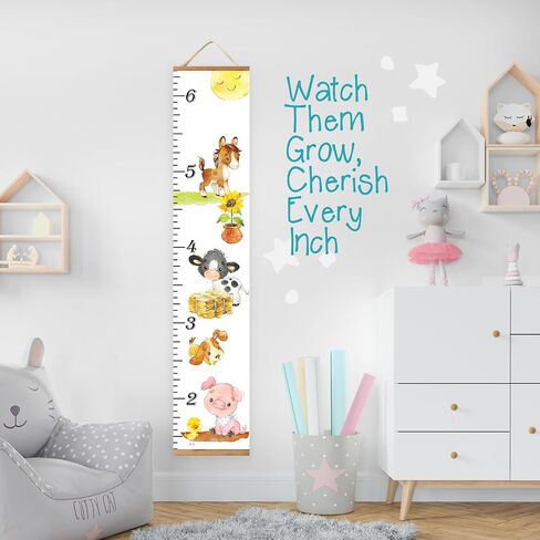 Baby Kids Canvas Hanging Growth Chart Height Ruler Portable 12"x60" Measures from 1'5" to 6'3" Nursery Wall Decor Shower Gift in Saudi Arabia