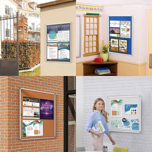 Swansea Enclosed Bulletin Board Magnetic Dry Erase Noticeboard Lockable Display Boards White with Aluminium Frame 26x20inch(4xA4) in Saudi Arabia