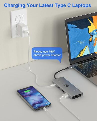 USB C HUB, TOTU 13 in 1 Type C Hub Dongle Adapter with 4K Dual HDMI&DP, 75W PD, Triple Display Docking Station for USB C Laptops and Other Type C Devices in Saudi Arabia