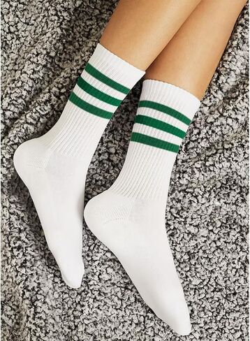 Mid Calf Ribbed Tube Socks 1980s Retro Striped Socks For unisex Casual Cotton Athletic Socks 5PARIS in Kuwait