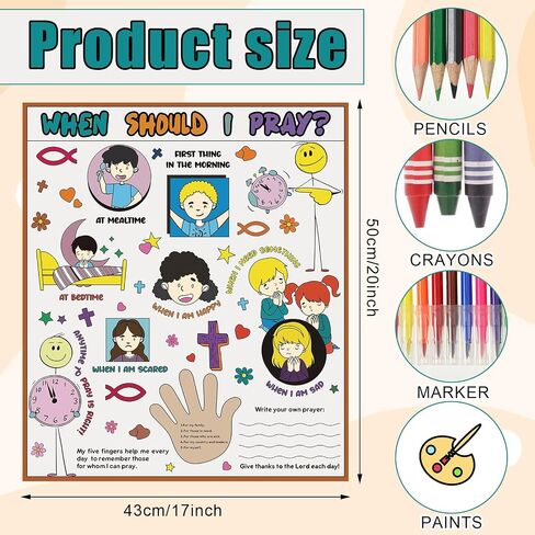 Yeaqee 30 Set Religious Coloring Posters for Kids 17 x 20 Inch When Should I Pray Poster Christian Crafts Inspirational Coloring Posters for Kids Teens Sunday School Classroom Home Wall Supplies in Saudi Arabia