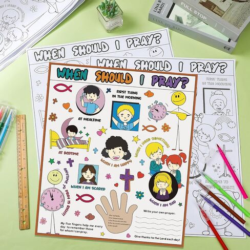 Yeaqee 30 Set Religious Coloring Posters for Kids 17 x 20 Inch When Should I Pray Poster Christian Crafts Inspirational Coloring Posters for Kids Teens Sunday School Classroom Home Wall Supplies in Saudi Arabia