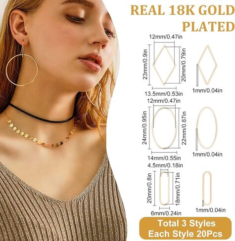 Beebeecraft 60Pcs/Box 3 Style 18K Gold Plated Linking Rings Rhombus Oval Jewelry Connector Charms for DIY Necklaces Bracelets Making in Saudi Arabia