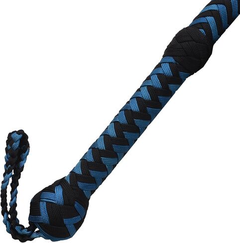 سوط ثور بطول 6 أقدام و12 ضفيرة - سوط حبل ثور باللونين الأزرق الفاتح والأسود مع حامل حزام للسوط وملحقات السوط - سوط باراكورد للمحترفين وراكبي الخيل in Kuwait