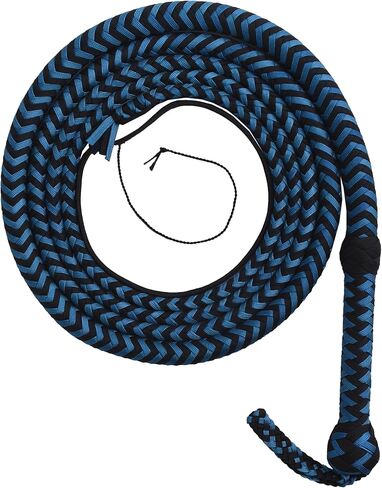 سوط ثور بطول 6 أقدام و12 ضفيرة - سوط حبل ثور باللونين الأزرق الفاتح والأسود مع حامل حزام للسوط وملحقات السوط - سوط باراكورد للمحترفين وراكبي الخيل in Kuwait