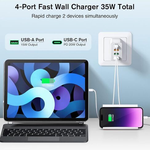 35W Total USB C Fast Charger Wall Charger Block Boxeroo 2-Pack 4Port Power Delivery Fast Type C USB A Charging Block Plug Adapter Compatible for iPad iPhone 14, Galaxy S23 Ultra S22 S21 S20 Note 20 in Saudi Arabia