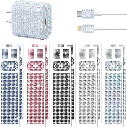 Outus 10 Pieces Rhinestones Wall Charger Stickers Bling Handmade USB Charger Crystal Decorations Artificial Diamond Charger Sticker Compatible with iPhone iPad Plug Power Adapter DIY for Women in Saudi Arabia
