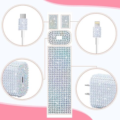 Outus 10 Pieces Rhinestones Wall Charger Stickers Bling Handmade USB Charger Crystal Decorations Artificial Diamond Charger Sticker Compatible with iPhone iPad Plug Power Adapter DIY for Women in Saudi Arabia