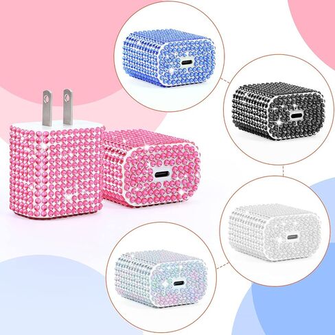 Outus 10 Pieces Rhinestones Wall Charger Stickers Bling Handmade USB Charger Crystal Decorations Artificial Diamond Charger Sticker Compatible with iPhone iPad Plug Power Adapter DIY for Women in Saudi Arabia