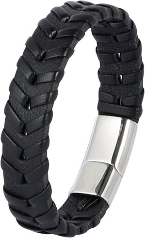 milakoo الشرير مضفر الأساور الجلدية للرجال النساء الفولاذ المقاوم للصدأ المشبك روك راكب الدراجة النارية القوطي المعصم جمجمة الهيكل العظمي نجمة الخماسي المسامير رصع الملحقات التفاف المعصم للجنسين حجم قابل للتعديل in Kuwait