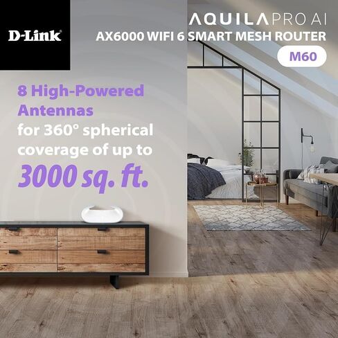 D-Link AX6000 WiFi 6 Mesh Router | Contemporary Design | High-Performance | Feature Rich | AI Enabled | Parental Controls | Covers up to 3000+ sq. ft | Expandable Mesh (M60) in Saudi Arabia