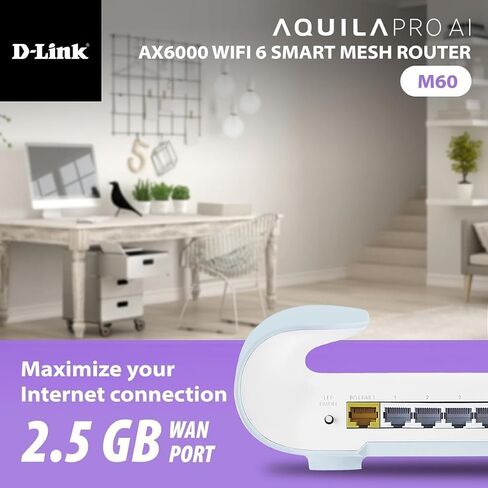 D-Link AX6000 WiFi 6 Mesh Router | Contemporary Design | High-Performance | Feature Rich | AI Enabled | Parental Controls | Covers up to 3000+ sq. ft | Expandable Mesh (M60) in Saudi Arabia