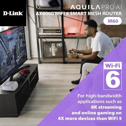 D-Link AX6000 WiFi 6 Mesh Router | Contemporary Design | High-Performance | Feature Rich | AI Enabled | Parental Controls | Covers up to 3000+ sq. ft | Expandable Mesh (M60) in Saudi Arabia