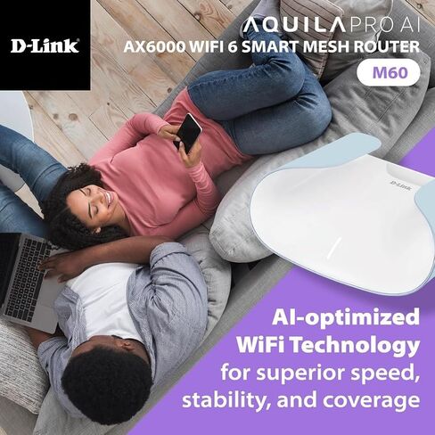 D-Link AX6000 WiFi 6 Mesh Router | Contemporary Design | High-Performance | Feature Rich | AI Enabled | Parental Controls | Covers up to 3000+ sq. ft | Expandable Mesh (M60) in Saudi Arabia