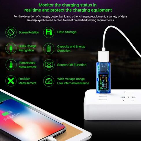 AT34 USB 3.0 Tester,USB Power Meter 30V 4A USB Voltage Tester Multimeter Digital Multimeter Current Tester Voltmeter Ammeter IPS Color Display Capacity Power USB Charger Tester in Saudi Arabia