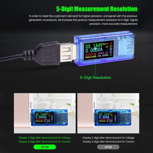 AT34 USB 3.0 Tester,USB Power Meter 30V 4A USB Voltage Tester Multimeter Digital Multimeter Current Tester Voltmeter Ammeter IPS Color Display Capacity Power USB Charger Tester in Saudi Arabia