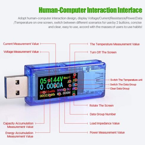 AT34 USB 3.0 Tester,USB Power Meter 30V 4A USB Voltage Tester Multimeter Digital Multimeter Current Tester Voltmeter Ammeter IPS Color Display Capacity Power USB Charger Tester in Saudi Arabia