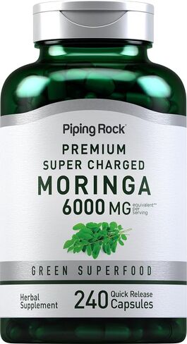 Piping Rock Moringa Oleifera Capsules 6000mg | 240 Count | Leaf Concentrated Extract | Herbal Supplement | Non-GMO, Gluten Free in Saudi Arabia