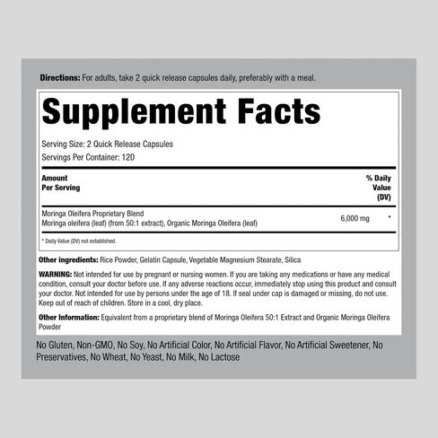 Piping Rock Moringa Oleifera Capsules 6000mg | 240 Count | Leaf Concentrated Extract | Herbal Supplement | Non-GMO, Gluten Free in Saudi Arabia