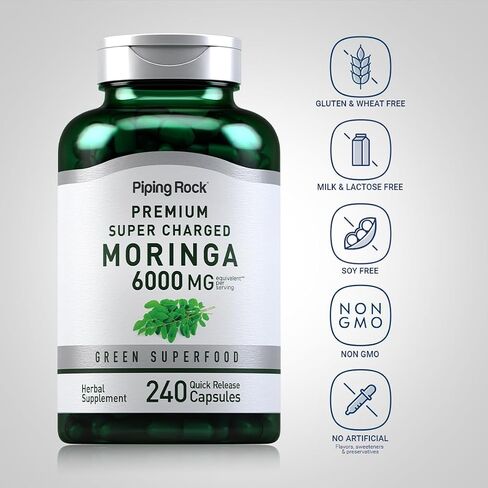 Piping Rock Moringa Oleifera Capsules 6000mg | 240 Count | Leaf Concentrated Extract | Herbal Supplement | Non-GMO, Gluten Free in Saudi Arabia