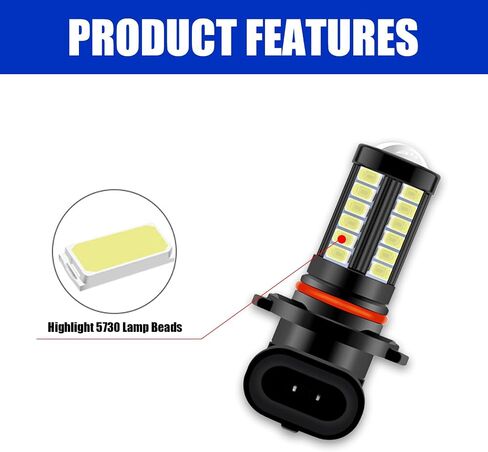 gunhunt 2 PCS H8/H11 LED Fog Lights Bulb, 6500K Xenon White, 12V Plug and Play 2800 Lumen Power LED Bulbs, Super Bright 5730 33-SMD Chip LED Running Light DRL Bulbs Replacement for Car, Truck, SUVs in Saudi Arabia